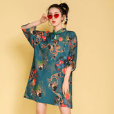 Urban Loose Printed Cheongsam Midi Dress